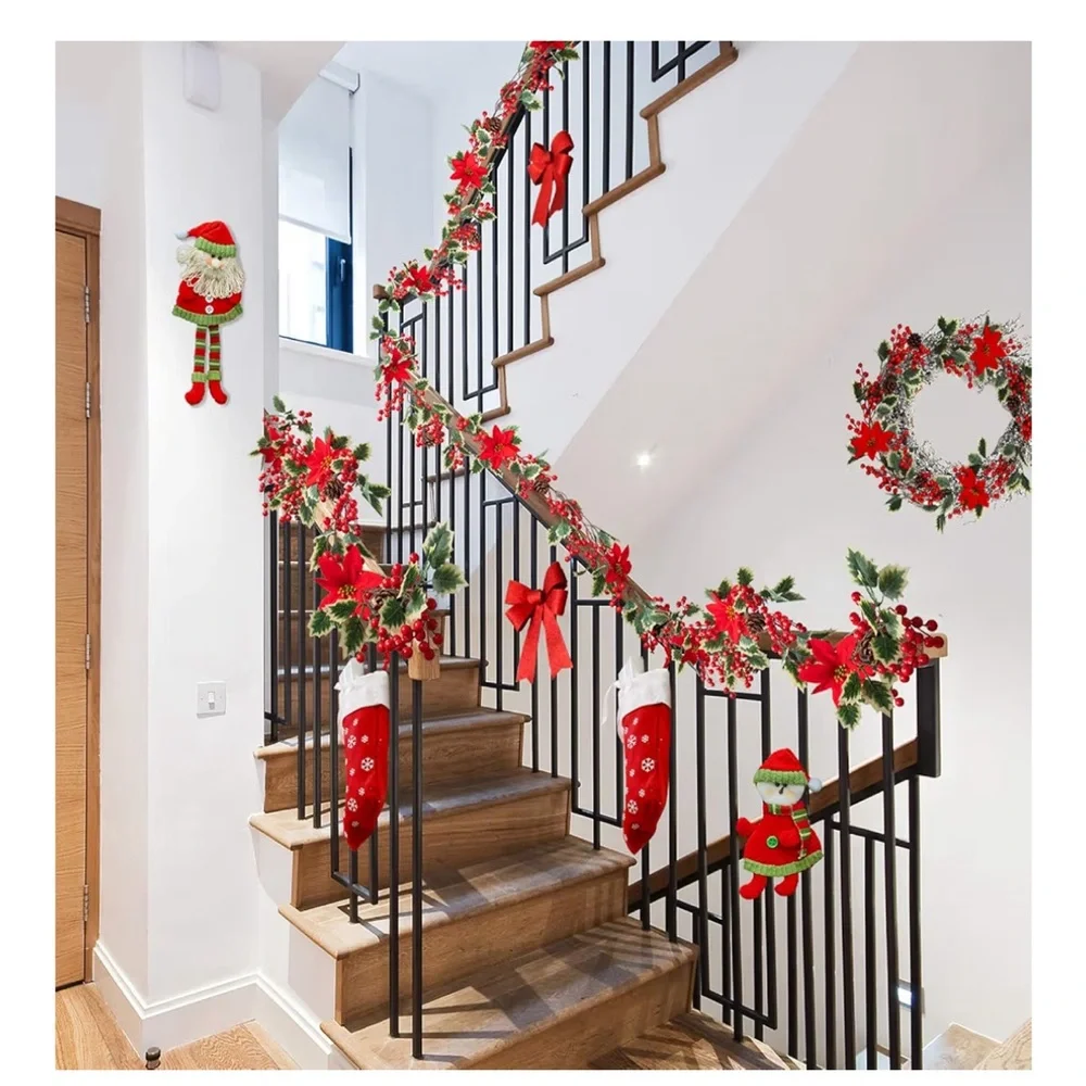 Festive Red and Green Holiday Garland 6.3 feet. So beautiful and full. 🎄💕